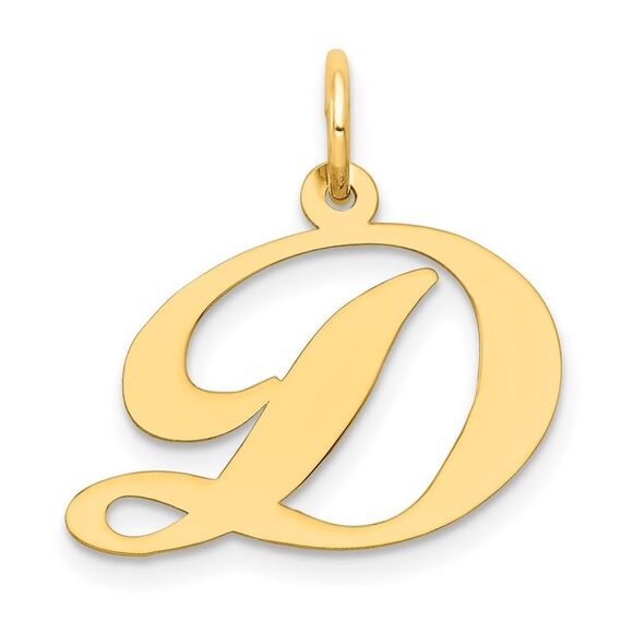 Kazi Luxury 14k Yellow Gold Medium Fancy Script Letter D Initial Charm